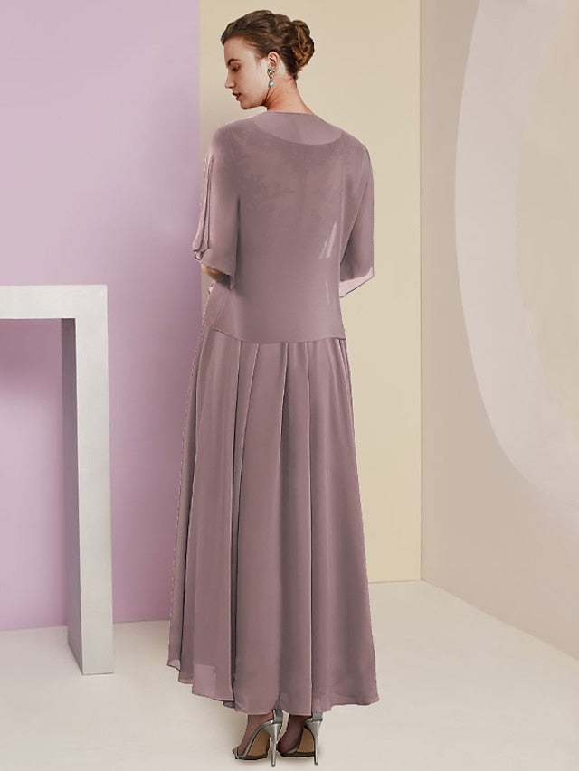 V-Neck A-Line Princess Tea-Length Dresses for the Mother of the Bride