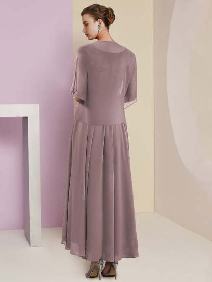 V-Neck A-Line Princess Tea-Length Dresses for the Mother of the Bride