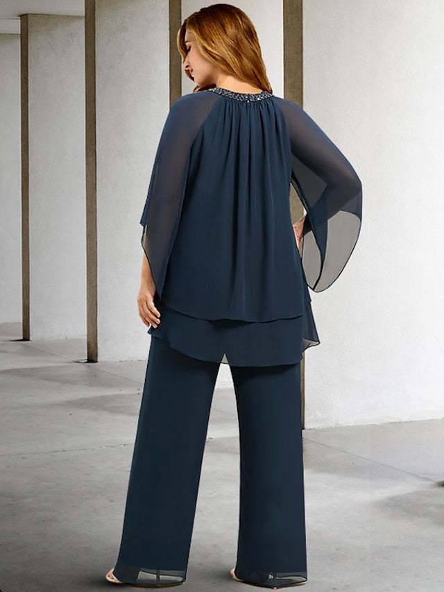Mother of the Bride Jewel Neck Pantsuits in Chiffon