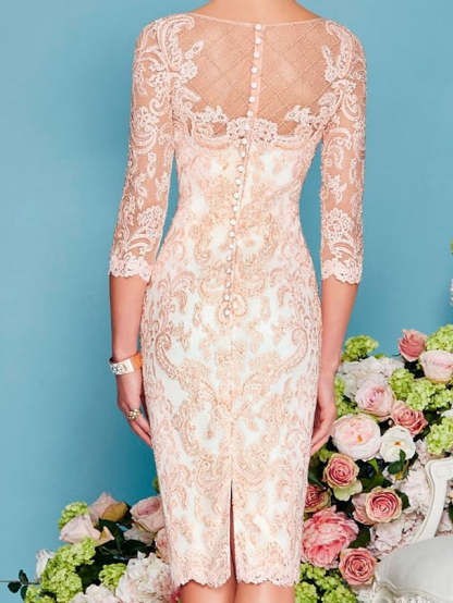 Long-Sleeved Knee-Length Sheath Dress with Lace Beading for the Mother of the Bride