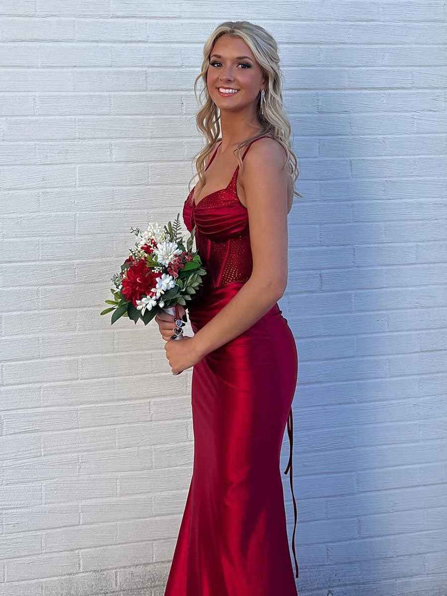 V-Neck Beaded Mermaid Long Prom Dress with Slit
