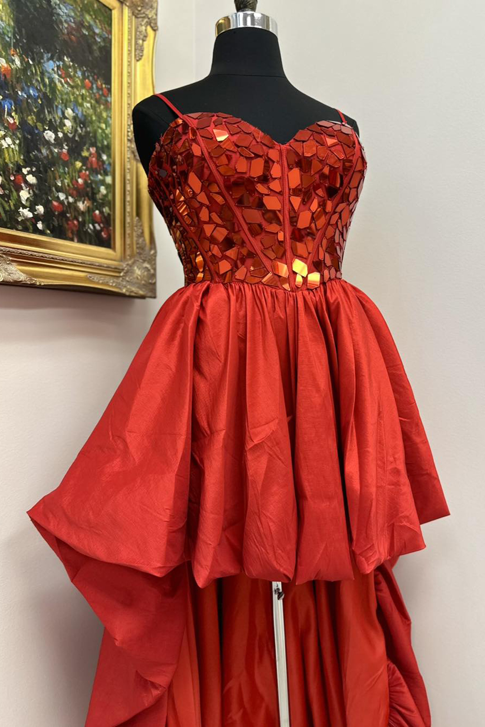 Sparkly Black High Low Satin A-Line Mirror Homecoming Dress