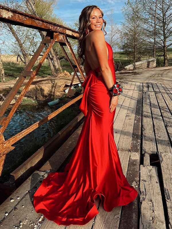 Light Blue Mermaid Halter Backless Long Prom Dress