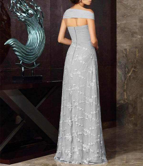 Off-The-Shoulder Short Sleeve A-Line Chiffon Mother Of The Bride Dress with Lace Appliques Tea-Length-BMbridal.UK