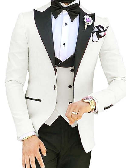 Single-Breasted One-Button Tailored Fit 3-Piece Wedding Suit For Men In Solid Colors