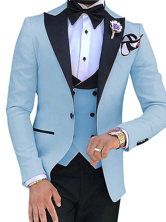 Single-Breasted One-Button Tailored Fit 3-Piece Wedding Suit For Men In Solid Colors