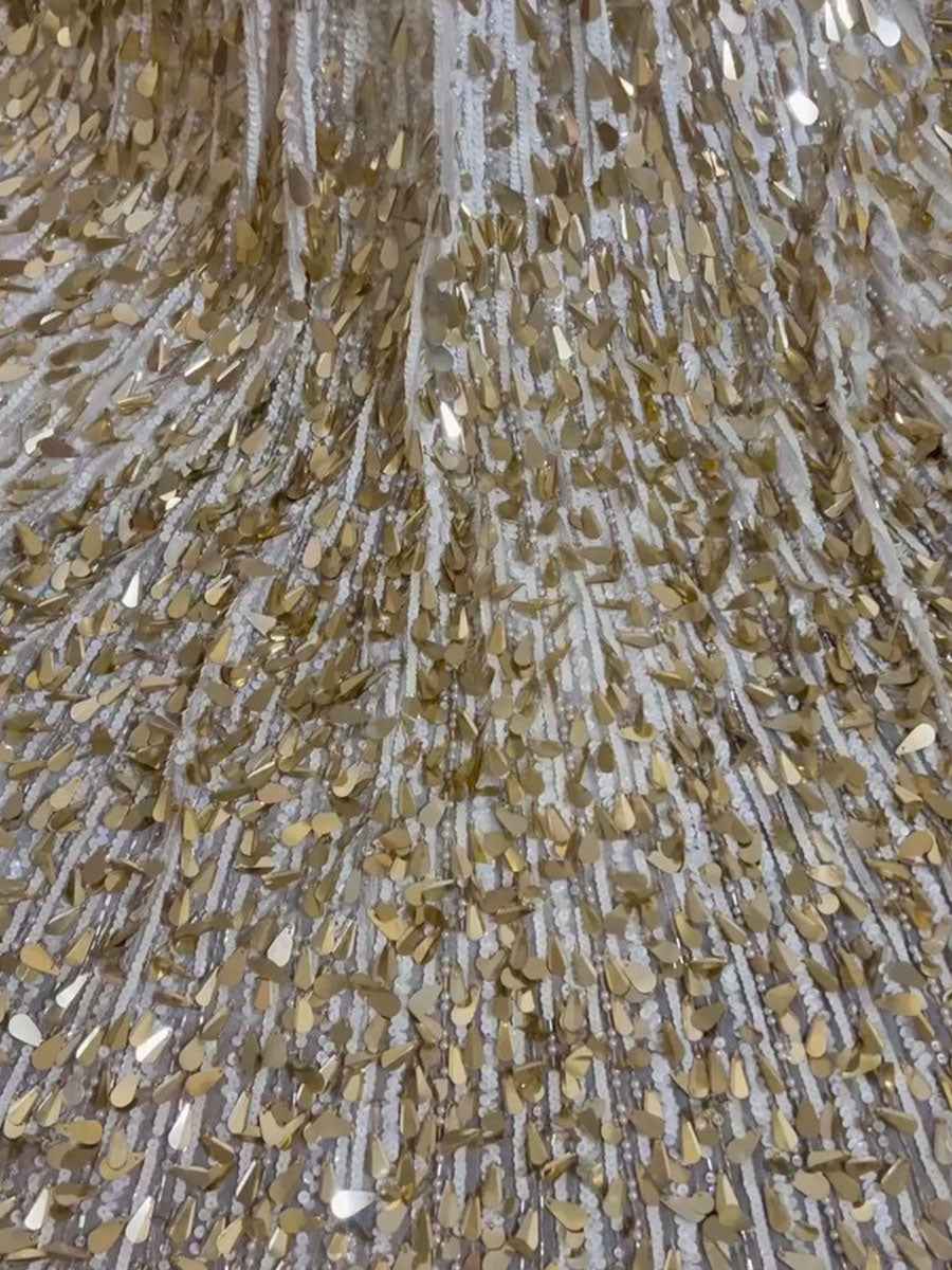 White Strapless Teardrop Sequin Embellishments Prom Dress with High Slit