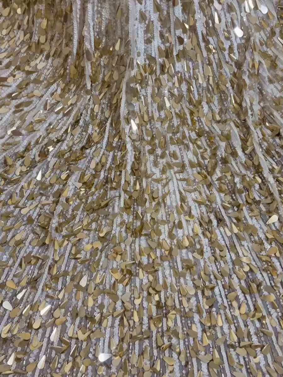 White Strapless Teardrop Sequin Embellishments Prom Dress with High Slit