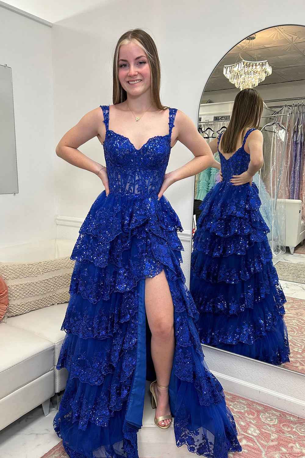 Princess A Line Off the Shoulder Ocean Blue Corset Prom Dress with Lace Ruffles