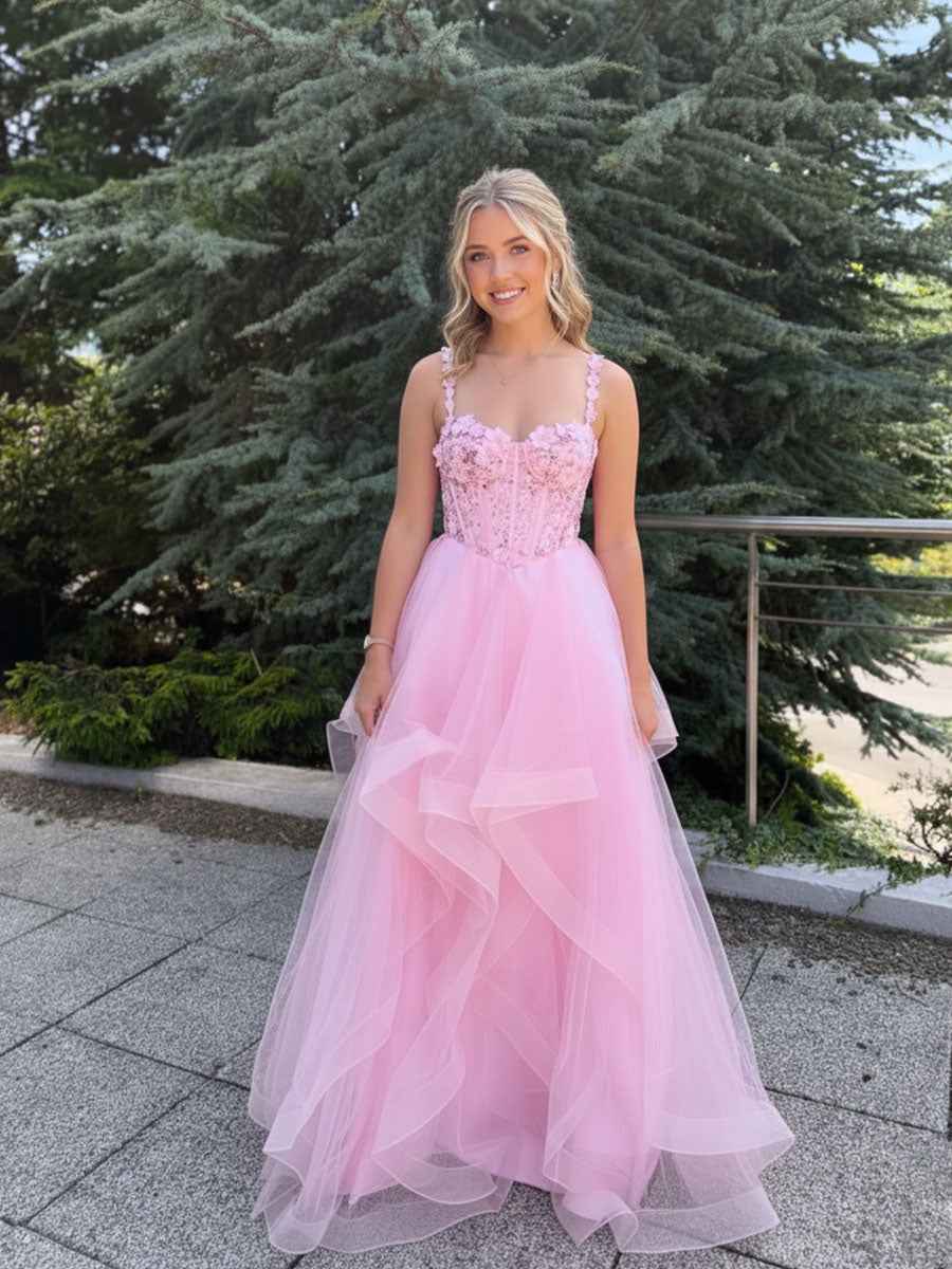 Yellow A-Line Straps Empire-Waist Sweetheart Ruffles Long Prom Dress