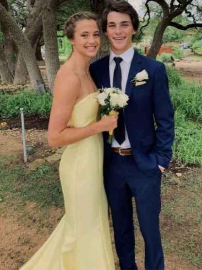 Pink Mermaid Strapless Fitted Long Prom Dress with Slit