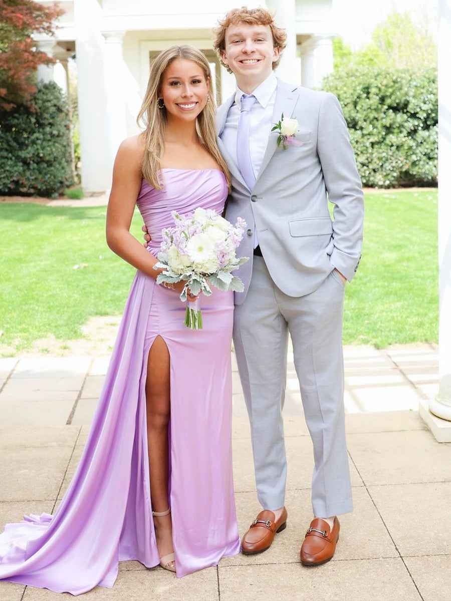 Yellow Mermaid Strapless Long Prom Dress with Slit