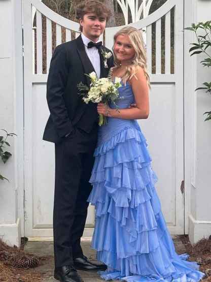 Yellow Mermaid Sweetheart Long Tiered Tulle Prom Dress with Slit