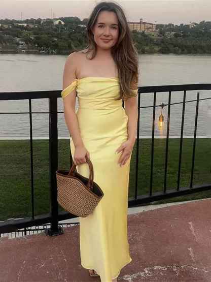 Yellow Off the Shoulder Sheath Long Party Maxi Dress