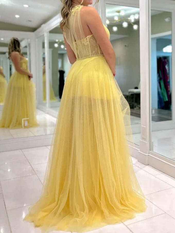 One Shoulder Tulle Long Prom Homecoming Dress with Flowers