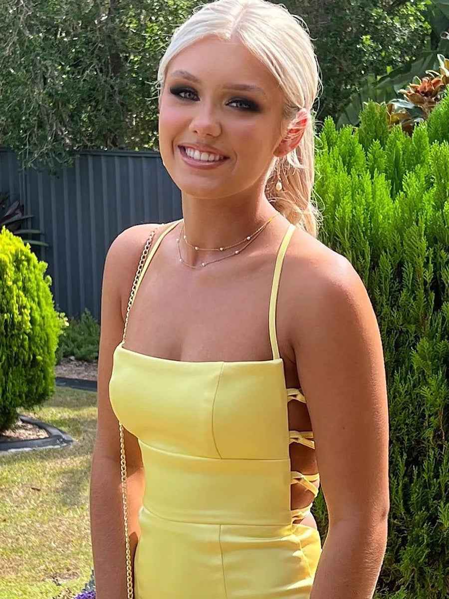 Yellow Mermaid Spaghetti Strap Long Prom Dress