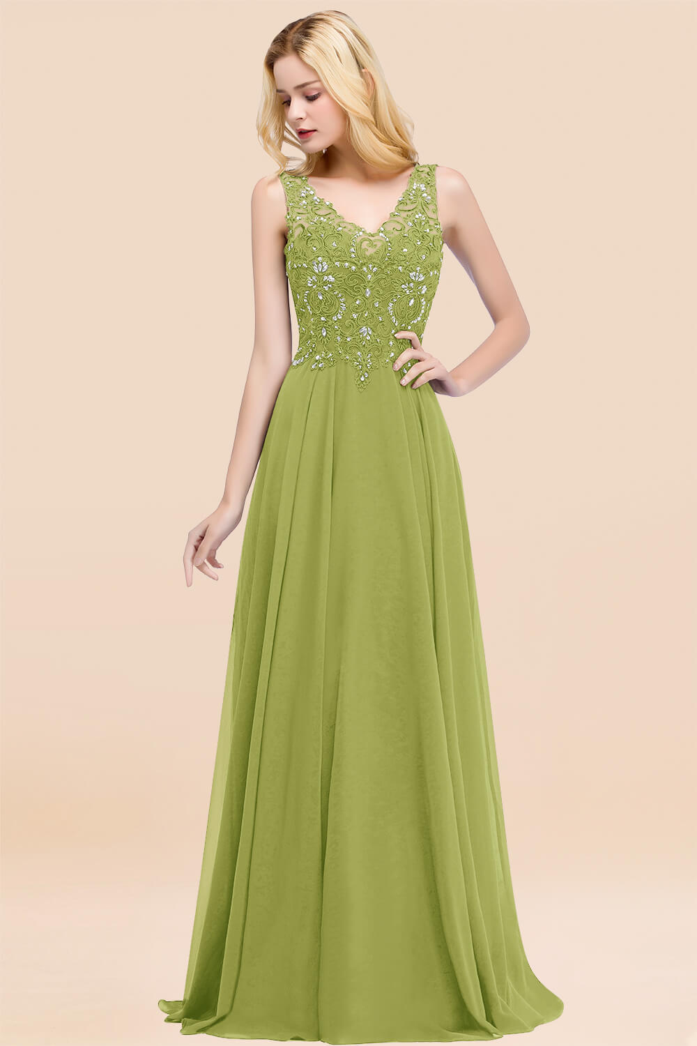 BMbridal Affordable Lace V-Neck Navy Bridesmaid Dresses With Appliques-BMbridal