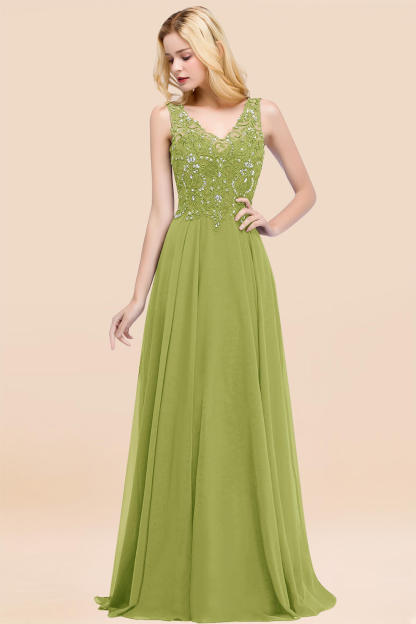 BMbridal Affordable Lace V-Neck Navy Bridesmaid Dresses With Appliques-BMbridal