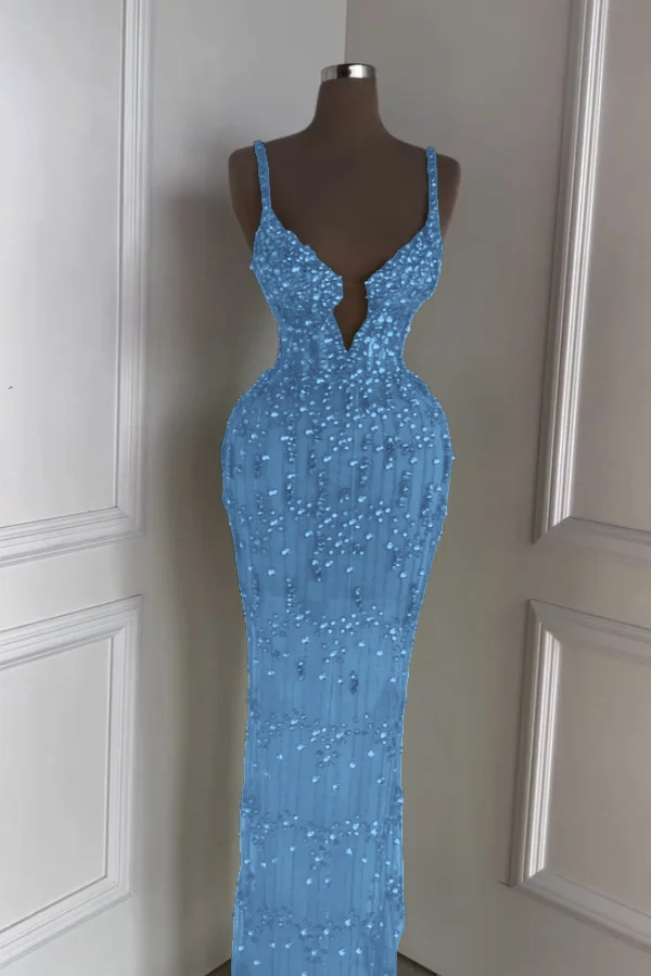 Spaghetti Strap Sleeveless Long Mermaid Prom Dress With Beading