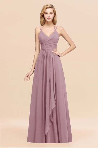 BMbridal Affordable Chiffon Burgundy Bridesmaid Dress With Spaghetti Straps-BMbridal