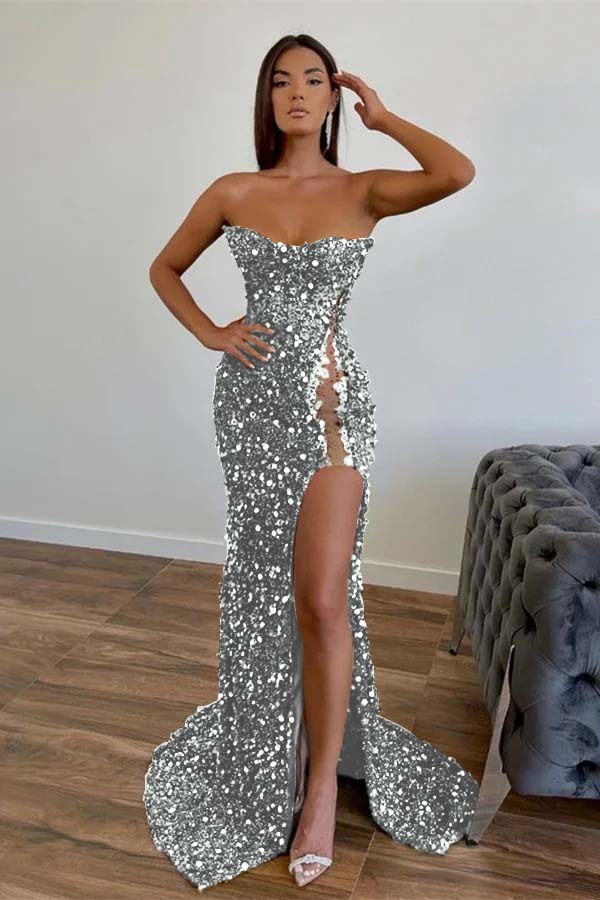 Amazing Dark Green Strapless Sleeveless Mermaid Prom Dress With Sequins