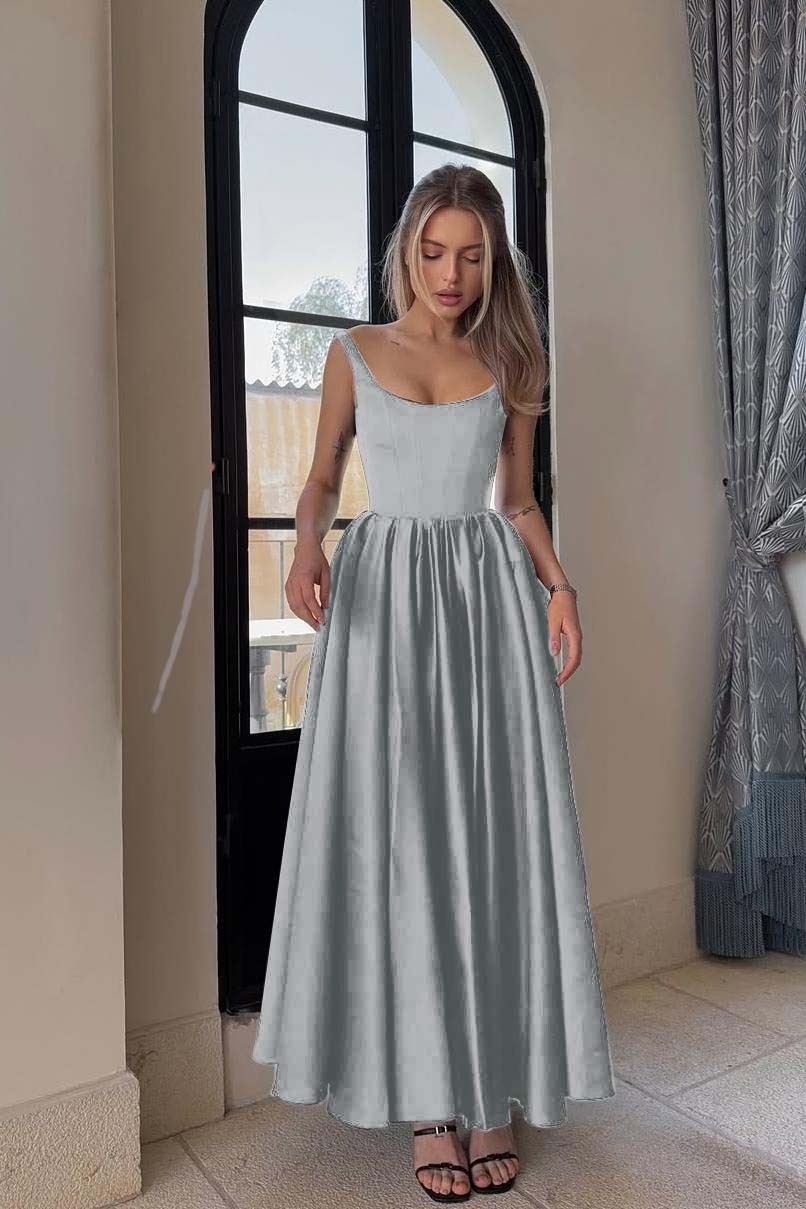 Spaghetti Strap Sleeveless A Line Long Prom Dress With Pleated