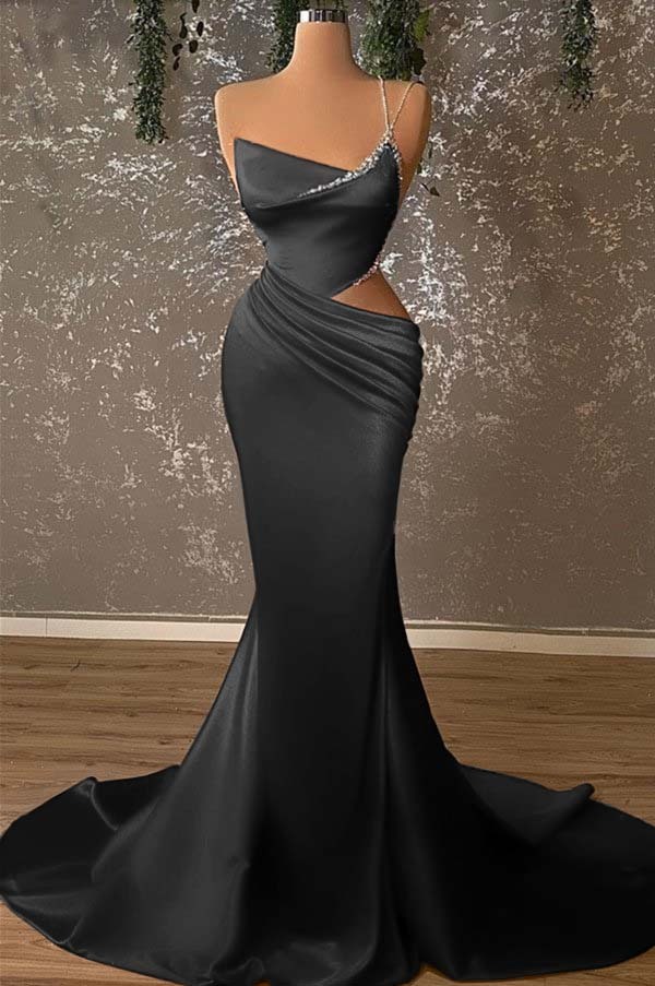 One Shoulder Sleeveless Mermaid Prom Dress With Beading Pleated
