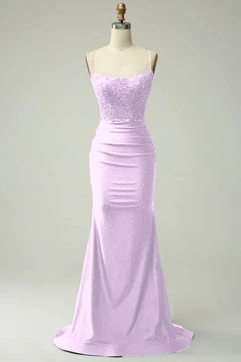 Spaghetti Strap Sleeveless Long Mermaid Prom Dress With Appliques