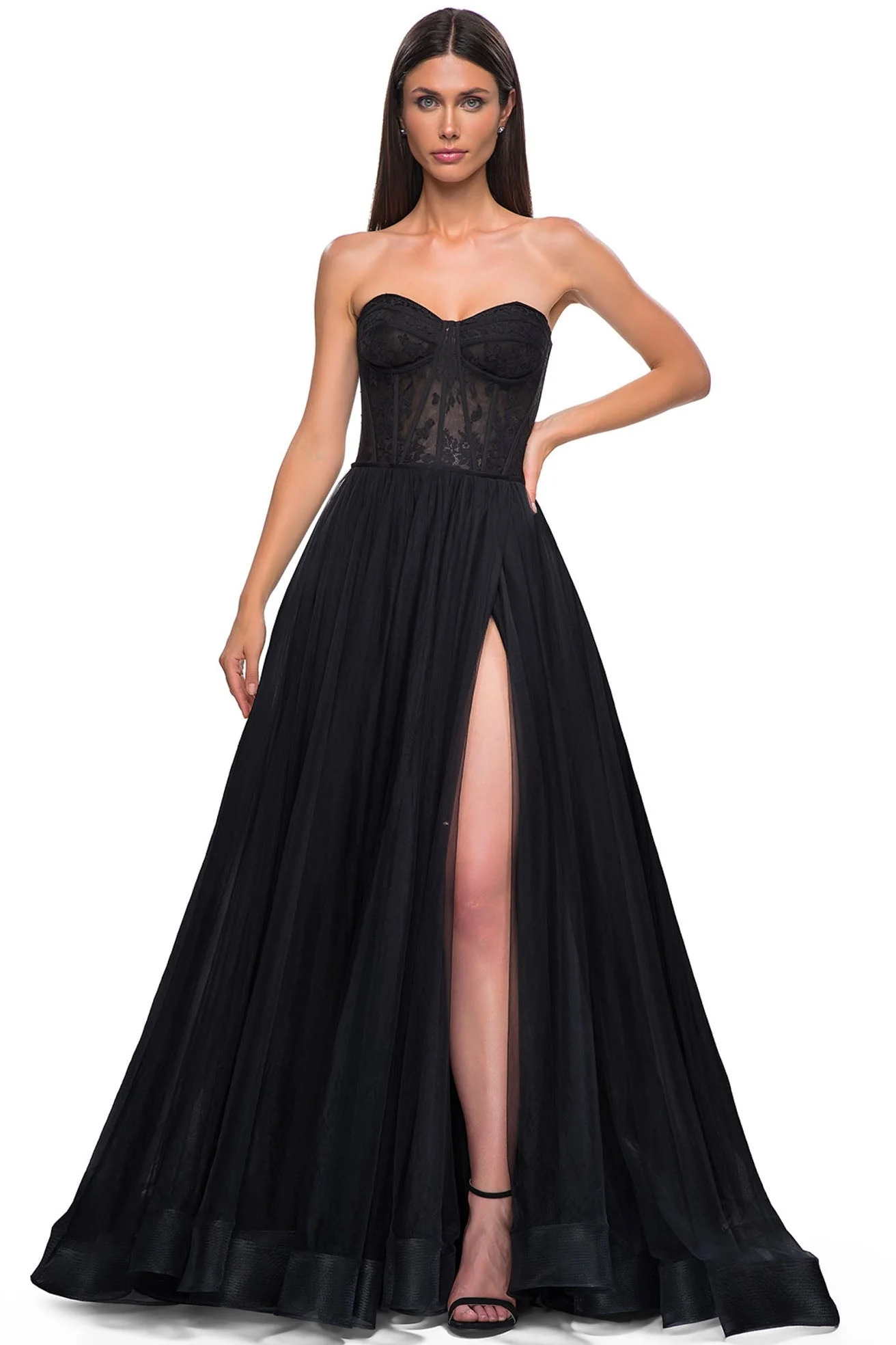 Strapless Sleeveless Long High Split Prom Dress With Appliques