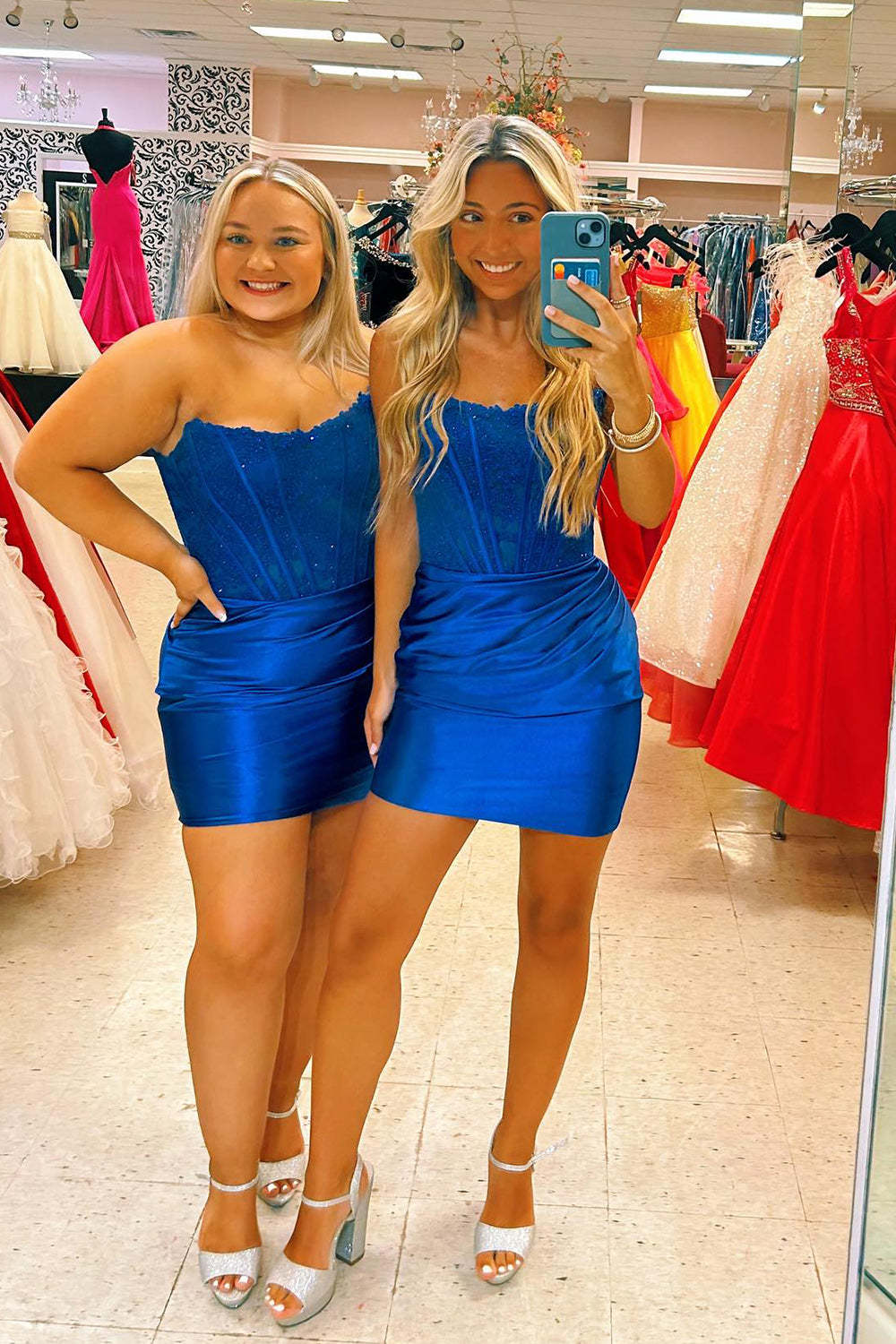 Dark Green Strapless Satin Corset Tight Short Homecoming Dress (Gloves not Included)