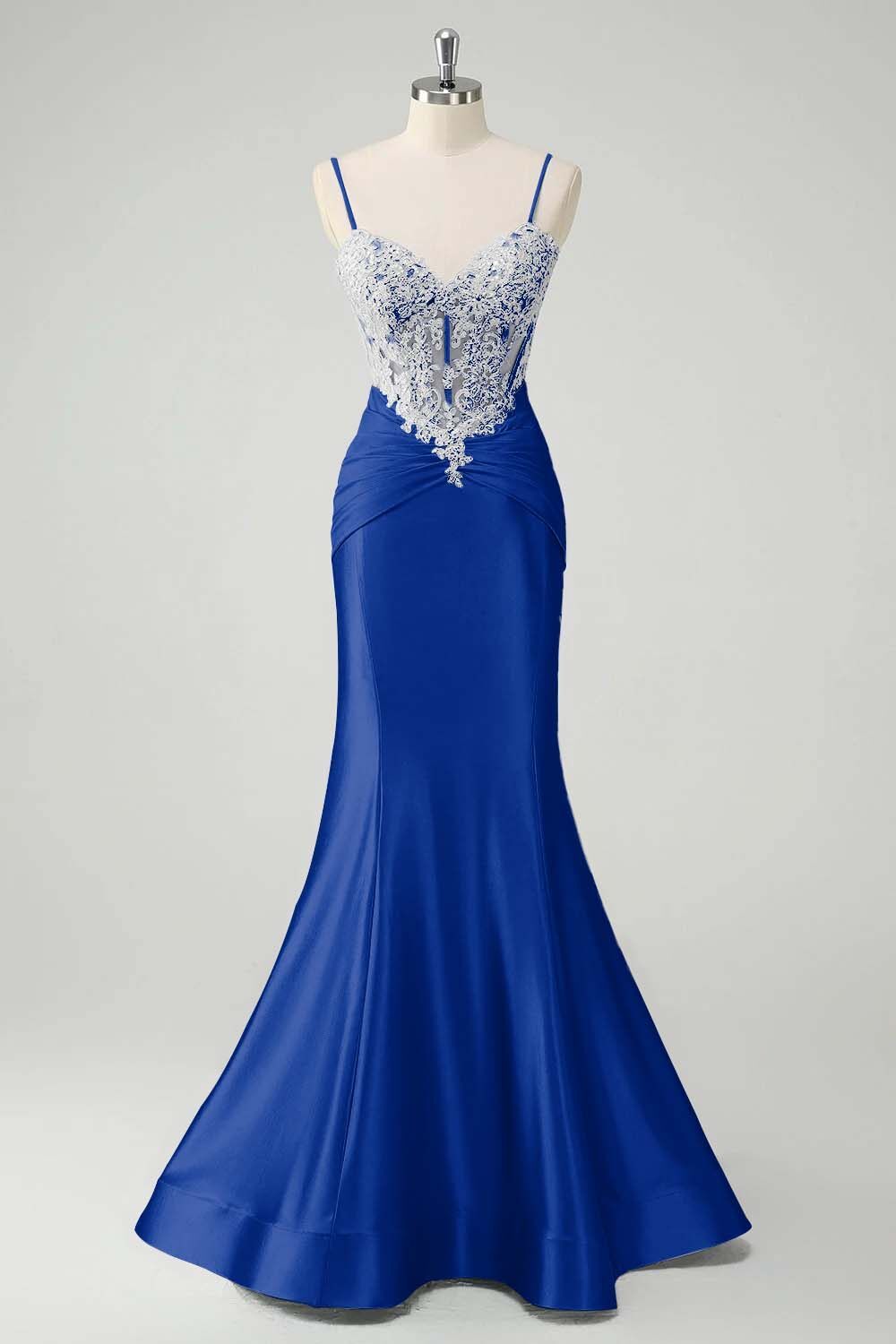 Sleeveless Spaghetti Strap Long Mermaid Prom Dress With Appliques