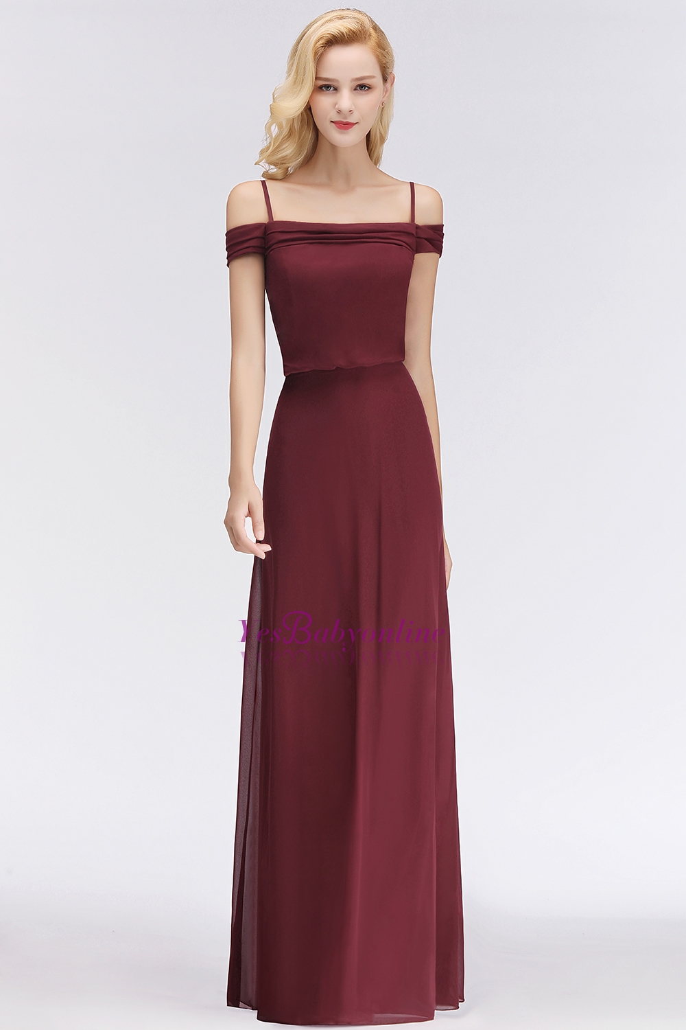 BMbridal Elegant Off-the-Shoulder Burgundy Bridesmaid Dress Online Spaghetti-Straps Affordable Maid of Honor Dress-BMbridal