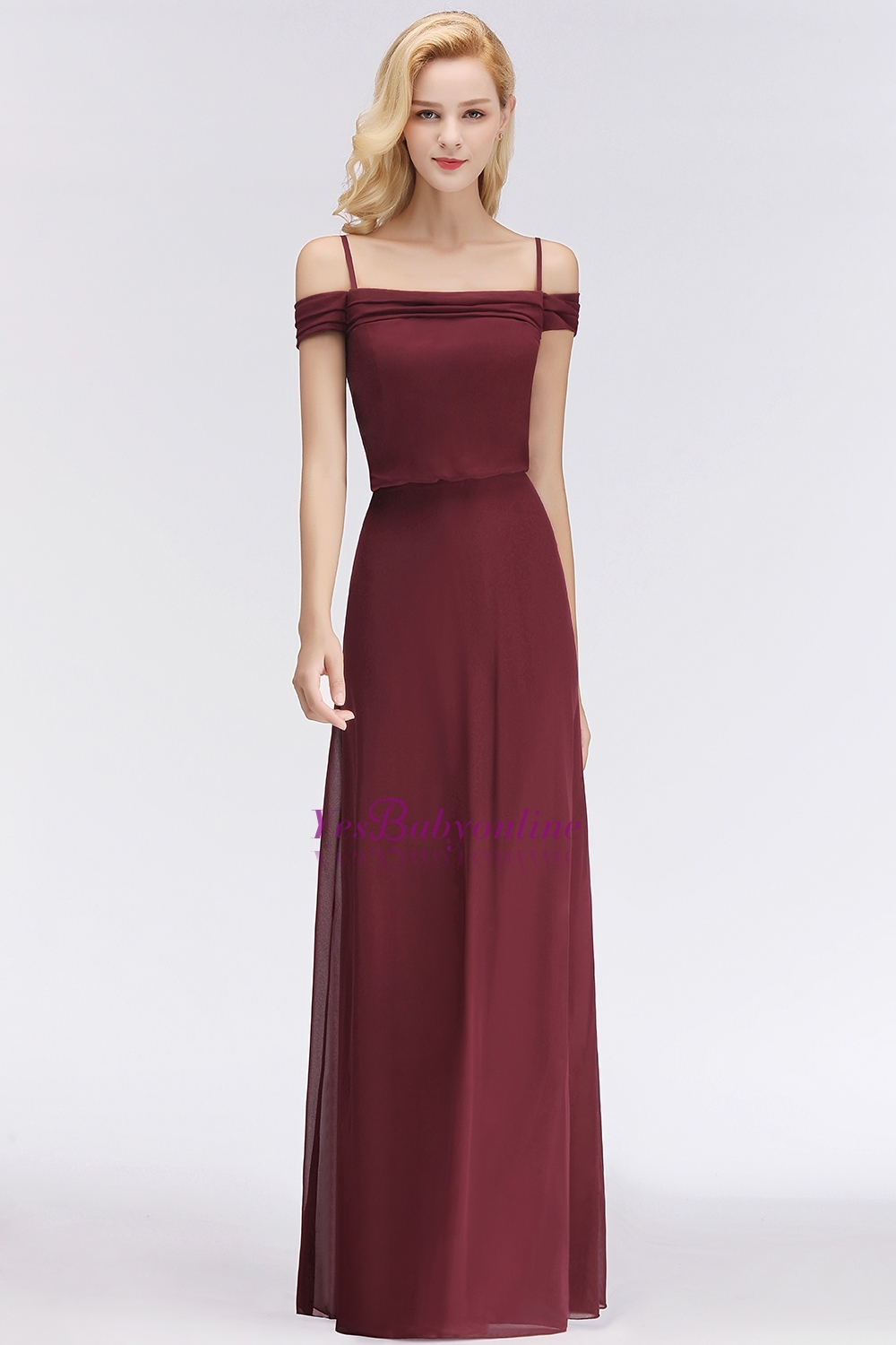 BMbridal Elegant Off-the-Shoulder Burgundy Bridesmaid Dress Online Spaghetti-Straps Affordable Maid of Honor Dress-BMbridal