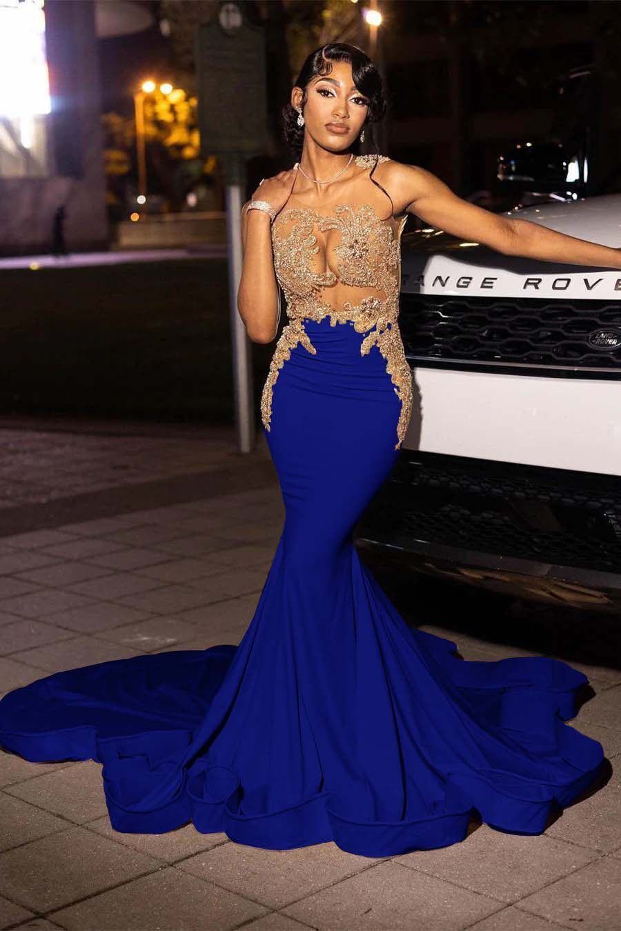 Jewel Neck Sleeveless Long Mermaid Prom Dress With Appliques