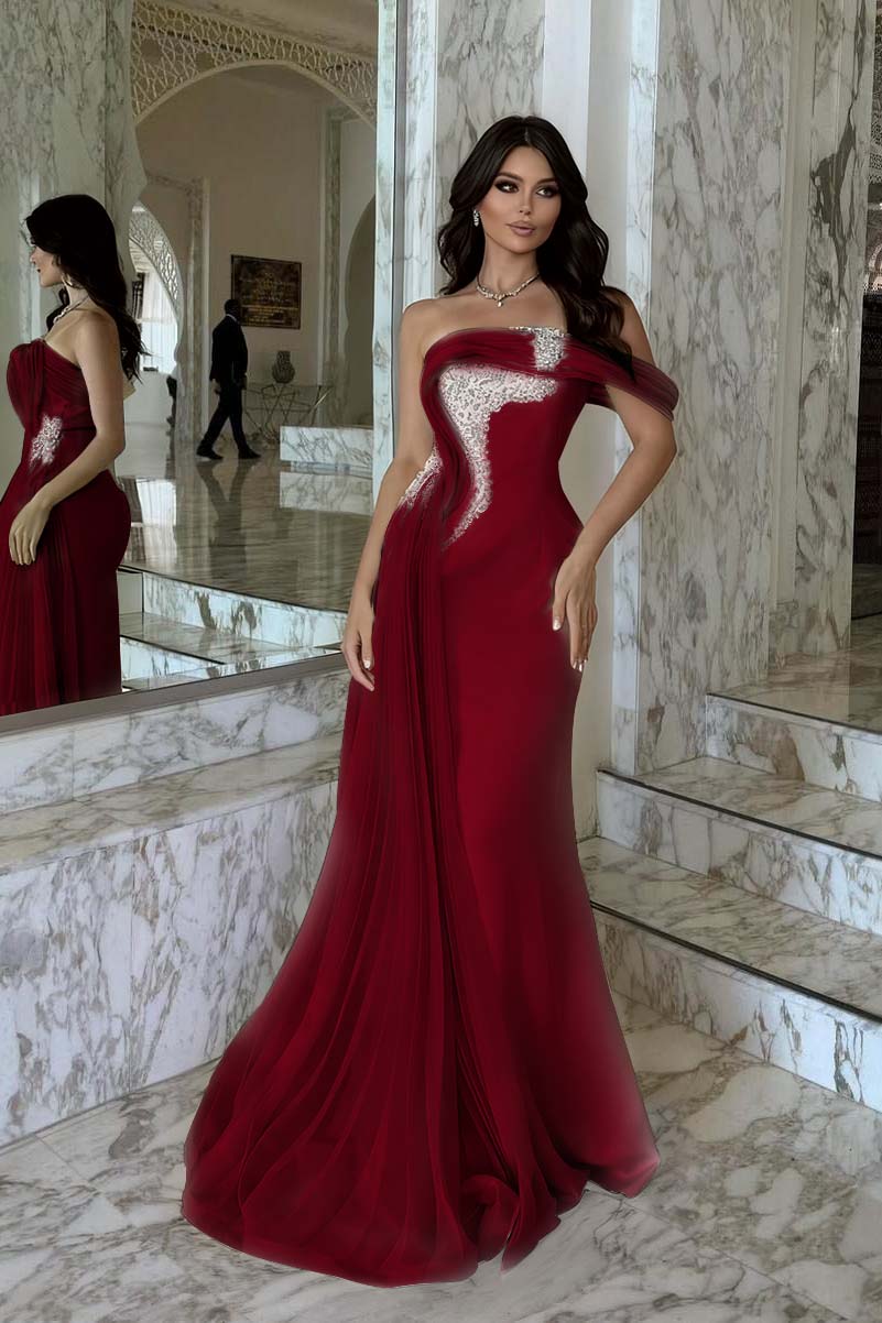 One Shoulder Sleeveless Long Mermaid Prom Dress With Beading