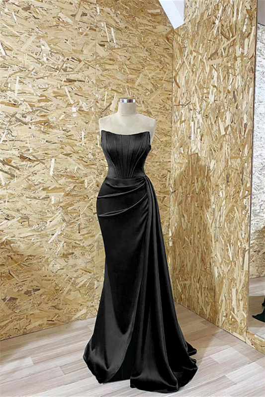 Modern Dark Green Strapless Mermaid Prom Dress Pleated With Ruffles