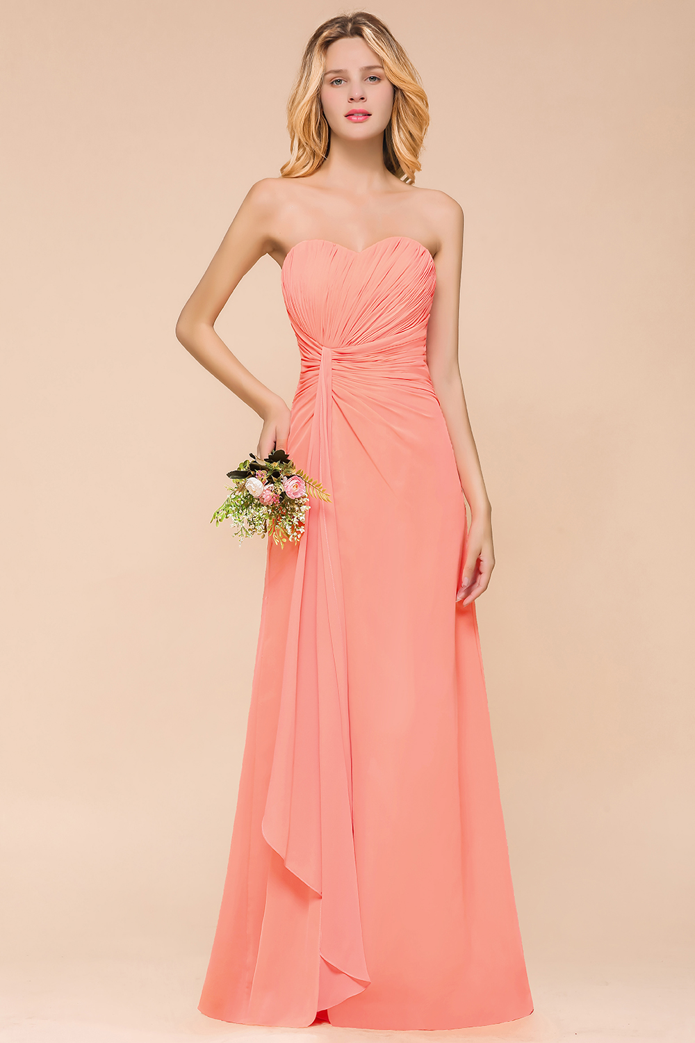 BMbridal Stylish Sweetheart Ruffle Affordable Coral Chiffon Bridesmaid Dresses Online-BMbridal