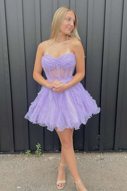 Fuchsia Corset Sweetheart A-Line Short Tulle Homecoming Dress