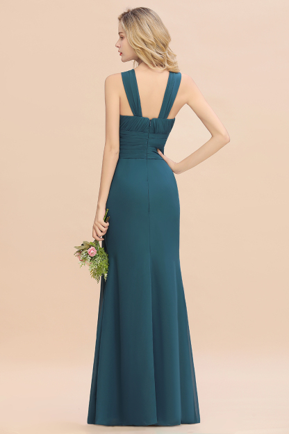 BMbridal Elegant Round Neck Sleeveless Bridesmaid Dress with Ruffles-BMbridal