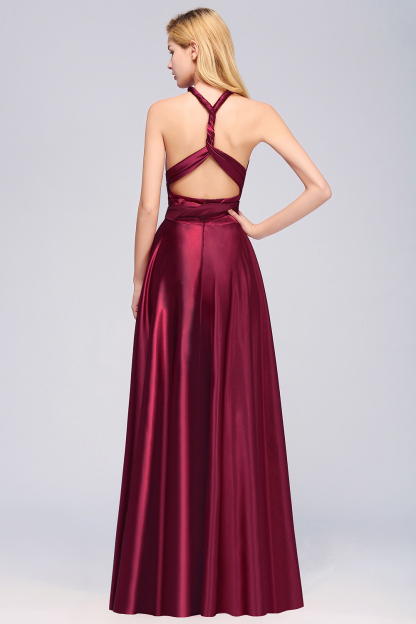 BMbridal Chic Burgundy Satin Long Bridesmaid Dresses With One Shoulder-BMbridal