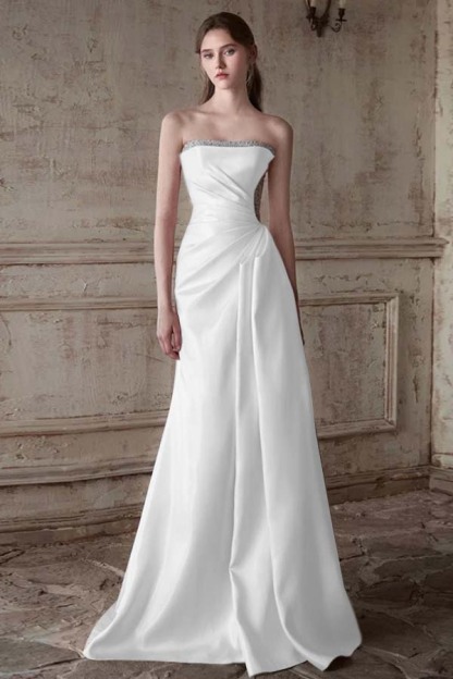 Strapless Sleeveless Long Mermaid Prom Dress With Pleated Beading