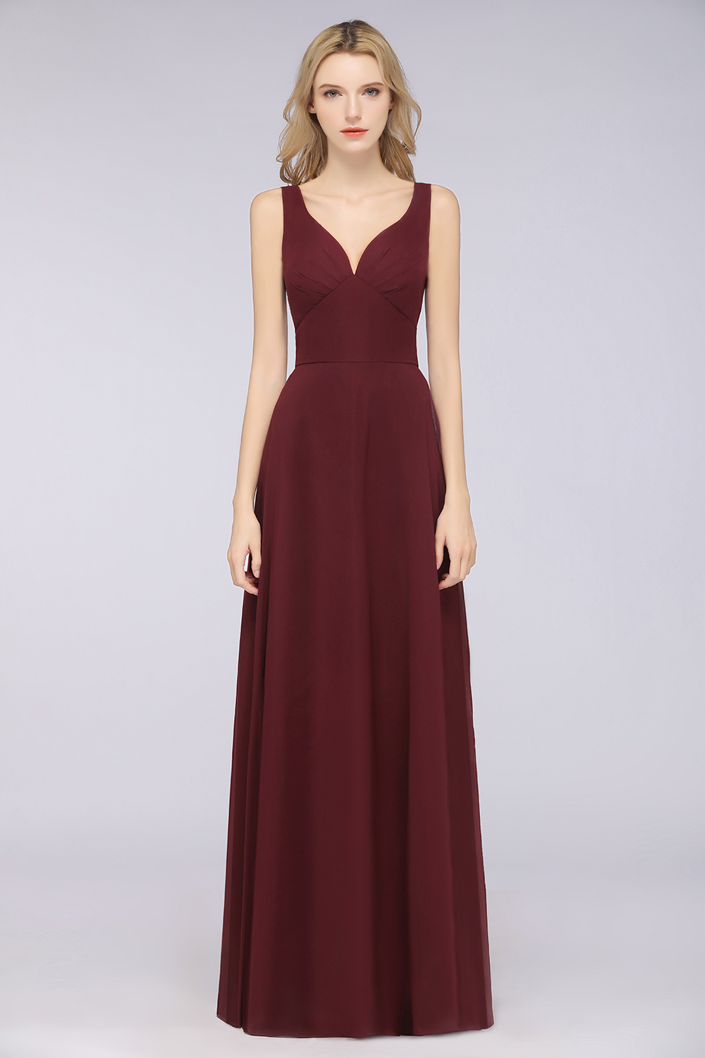 BMbridal Chic Chiffon V-Neck Straps Ruffle Affordable Bridesmaid Dresses with Open Back-BMbridal