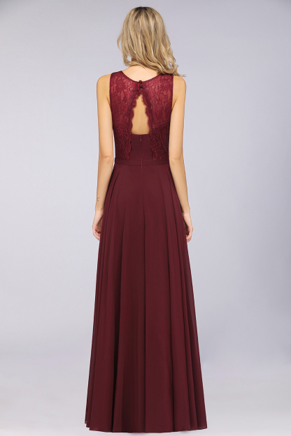 BMbridal Elegant Roud Neckline Sleeveless Burgundy Lace Bridesmaid Dress Online-BMbridal