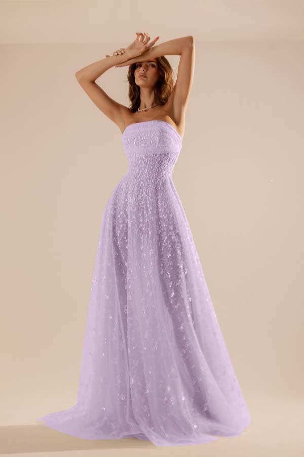 Charming Tulle Strapless Sleeveless Long Prom Dress With Beading