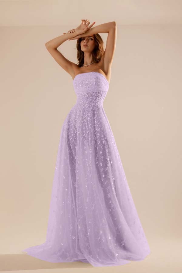 Charming Tulle Strapless Sleeveless Long Prom Dress With Beading