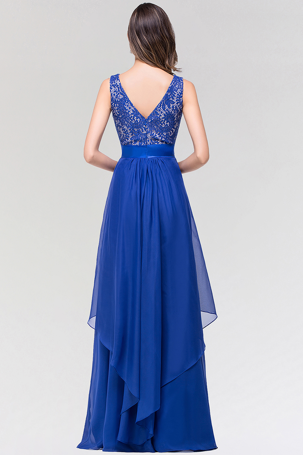 BMbridal Elegant Lace Jewel Long Chiffon Bridesmaid Dress with Asymmetric Hemline-BMbridal
