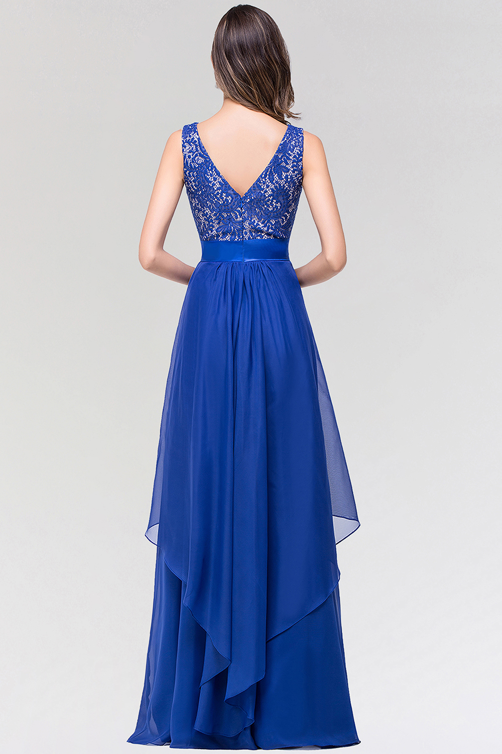 BMbridal Elegant Lace Jewel Long Chiffon Bridesmaid Dress with Asymmetric Hemline-BMbridal