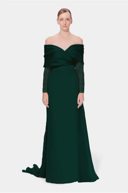 Off the Shoulder Long Sleeves Long Mermaid Prom Dress With Appliques