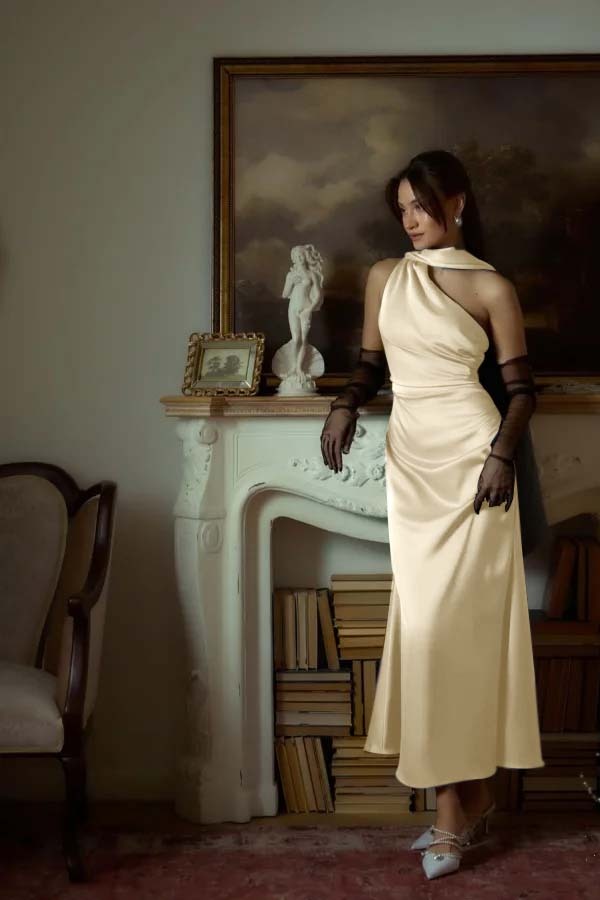 One Shoulder Sleeveless Long Mermaid Prom Dress With Pleated