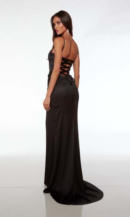 Prom Dress Long Plunging Neckline Straight Spaghetti Strap With High Slit